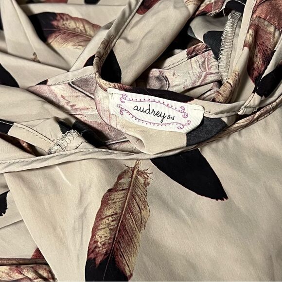 anthropologie Audrey 3+1 Feather Printed Tie Back Dress - Picture 6 of 8